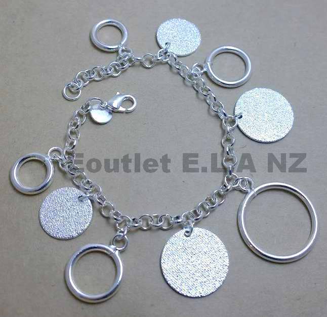 CIRCLE N ROUND CHARMS SILVER BRACELET-up to 20cm